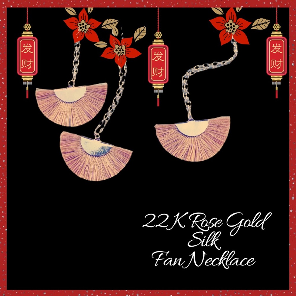 22K Gold Rose Silk Fan Necklace